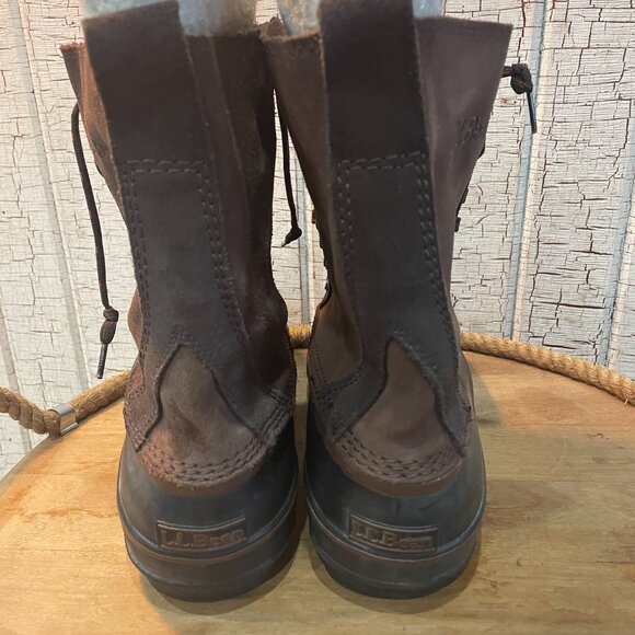 Vtg L.L.Bean Brown Leather Felt Lined Duck Chore Hunt Winter Boots 12 - Picture 4 of 8